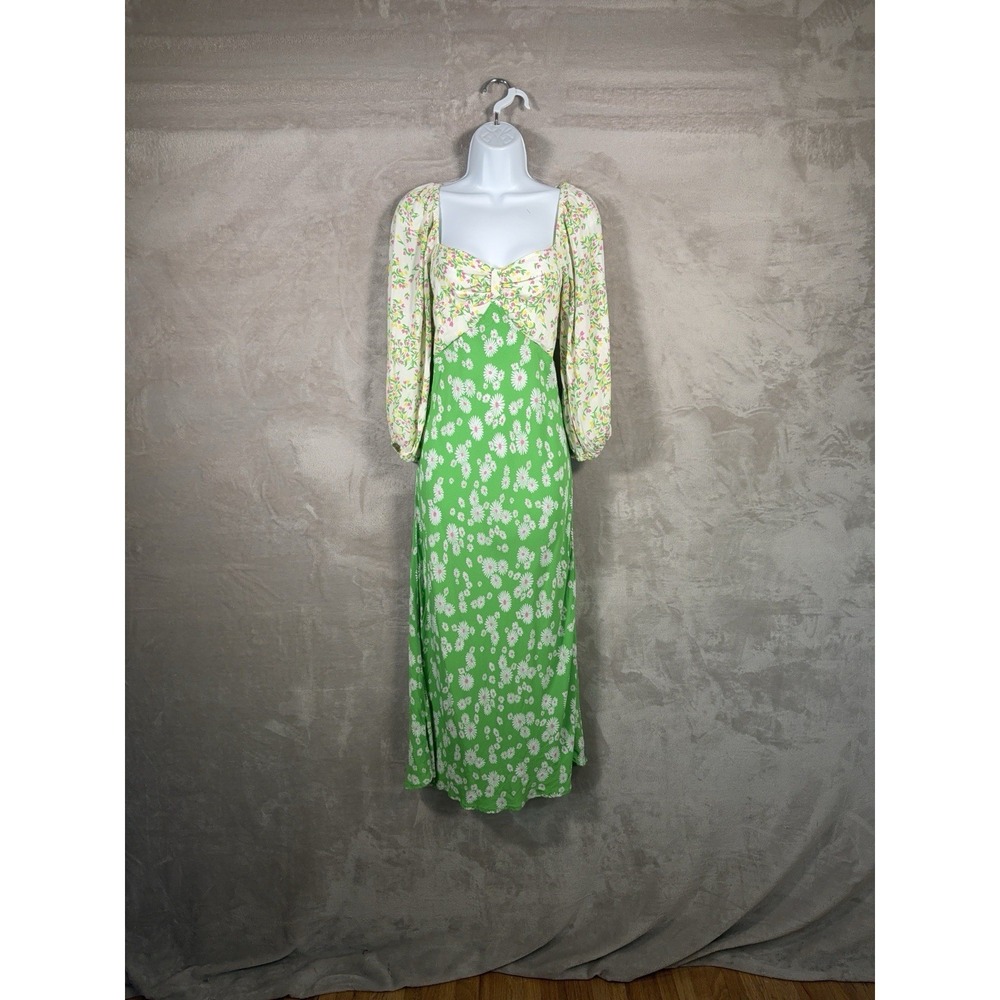 RIXO x Target Dress‎ Womens Size 14 Green Floral Midi Cottagecore Puff Sleeve